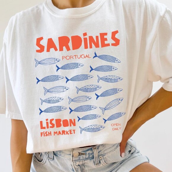 Portugal Sardines Shirt Mediterranean Summer Tinned Fish Sardine TShirt - Picture 1 of 4